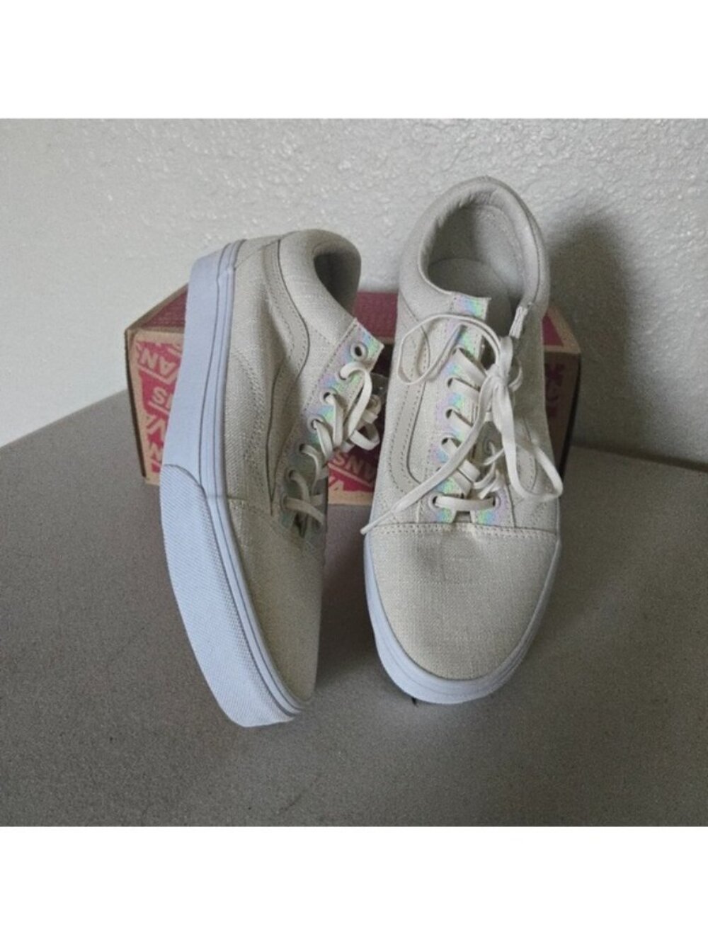 Vans Classic Old Skool Hemp Linen Women 9.5 Off White Textured Shoes New 0826 - Picture 5 of 8